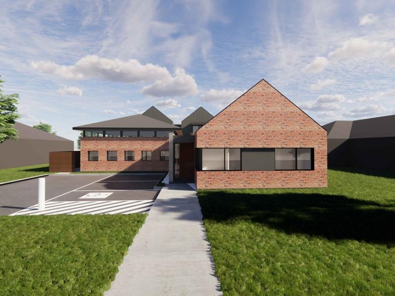 Outside front of modern brick house