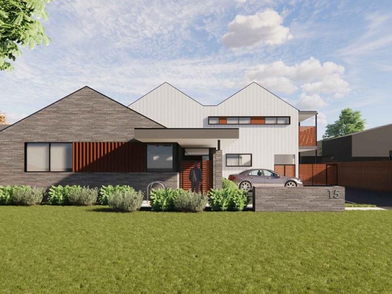 Front of new home including yard