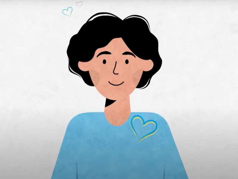 An illustration of a man in a blue shirt with black hair